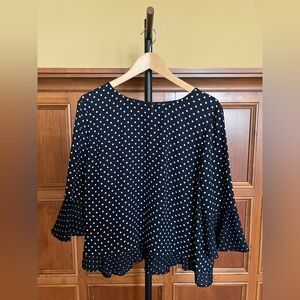 Talbots Blouse with Bell Sleeves Polka Dot Black and White Size XLP